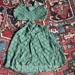 Green smocked mini dress